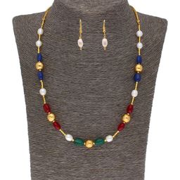 Sri Jagdamba Pearls Dealer Gold-Plated Pearl-Studded Jewellery Set-80