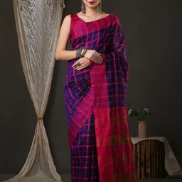 Saree mall woven design Checked Zari Taant Sarees image 2
