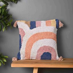 Aura Cream & Peach Geometric Embroidered Square Tasseled Cushion Cover-image-75
