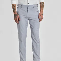 Snitch Men Light Grey Mid-Rise Slim Fit Formal Trousers-image-59