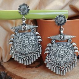 FindHerFavorite Silver Plated Ghungroo Contemporary Oxidised Drop Earrings-48