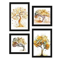 Indianara White & Green 4 Piece Wood Floral and Botanical Wall Paintings-22