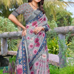 Anouk Floral Linen Blend Saree-image-68