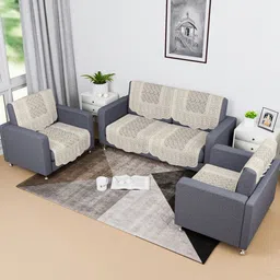 Aura Cream-Coloured Printed Cotton Sofa Cover-image-11