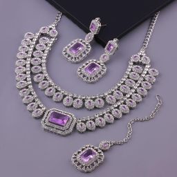 VATSALYA creation Rhodium-Plated Artificial Stones Jewellery Set-image-29