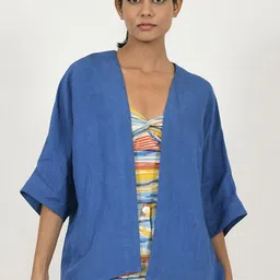 Rias Jaipur Women Organic Cotton Crop Open Front Jacket with Embroidered-image-46