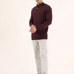 Kveto style redefined Self Design Mock Collar Ribbed Half Zipper Sweater-image-39