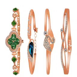 Exotica Fashion Women Brass Dial & Stainless Steel Bracelet Style Straps Digital Watch EX-238-RG Green SET-image-16