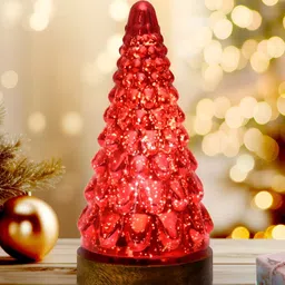 Homesake Red Textured Glass Christmas Tree Table Lamp-image-5