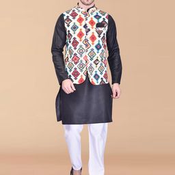 PRINTINDIA Mandarin Collar Pure Cotton Kurta with Trouser & Nehru Jacket-12