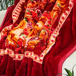 VAS COLLECTIONS Red & Orange Floral Mink Heavy Winter 500 GSM Double Bed Blanket-image-18