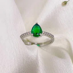 ISHKAARA Rhodium-Plated Green Drop Crystal Finger Ring-image-26