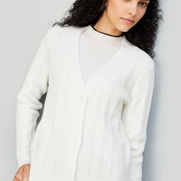 max Women Striped V-neck Cardigan Sweater-image-73