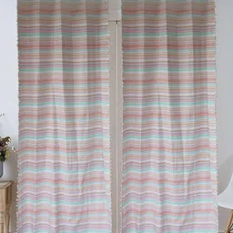 Dekor World Beige Set of 2 Striped Long Door Curtain-picture-18