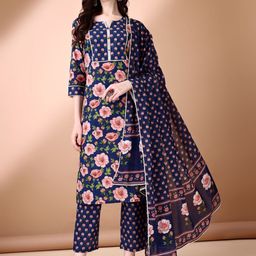 Anouk Floral Printed Regular Pure Cotton Straight Kurta with Trousers & Dupatta-picture-18