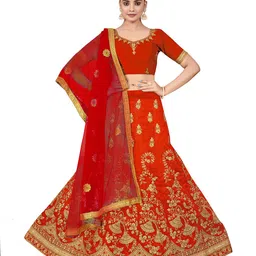 Maroosh Embellished Thread Work Unstitched Lehenga & Blouse With Dupatta-image-97
