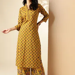 Vbuyz Floral Printed V Neck Pure Cotton Straight Kurta with Palazzos-image-95
