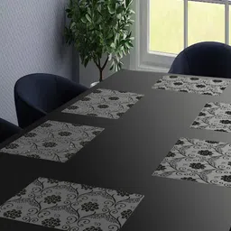 LooMantha Transaprent & Black 6 Pieces Printed Rectangular Table Placemats image 1