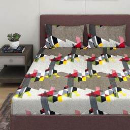 Myntra Elegant Homes Beige & White Geometric 144 TC Queen Bedsheet with 2 Pillow Covers-image-50