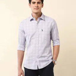 U.S. Polo Assn. Men Classic Tailored Fit Checked Spread Collar Cotton Casual Shirt-image-93