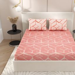 Jinaya's Multicoloured & Multicoloured Geometric 300 TC King Bedsheet with 2 Pillow Covers-image-20