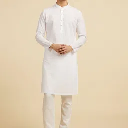 Diwas by Manyavar Men Solid Cotton Kurta with Pyjama-image-15