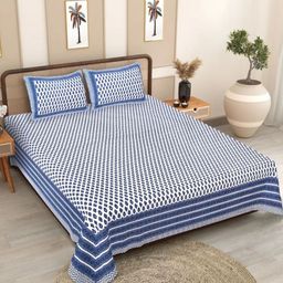 Butea Crape Marina Bay Blue Floral 180 TC Cotton King Bedsheet Set 2.40 m x 2.15 m-image-71