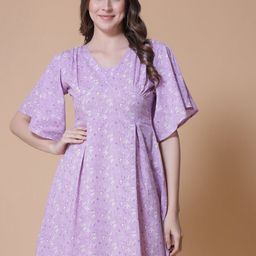 SEVEN FLOWER Floral Print Bell Sleeve Fit & Flare Dress-image-37