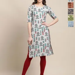 7Threads Selection Of 6 Floral Printed Round Neck Straight Kurtas-image-85