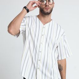 Espanshe Men Vertical Striped Collarless Pure Cotton Casual Shirt-image-97