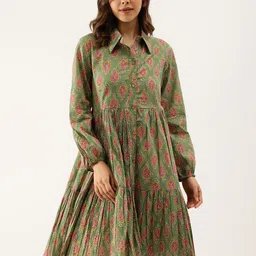 CORSICA Women Paisley Print Shirt Collar Fit & Flare Dress-image-64