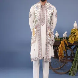 KALPRAAG Men Floral Embroidered Regular Sequinned Kurta with Trousers & With Dupatta-picture-39