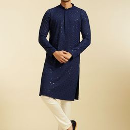 Diwas by Manyavar Ethnic Motifs Embroidered Mandarin Collar Sequinned Straight Kurta-picture-45