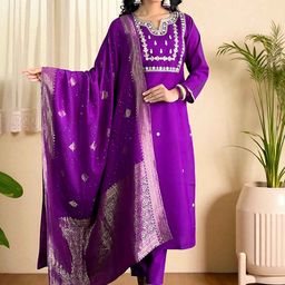 KALINI Women Ethnic Motifs Regular Sequinned Pure Cotton Kurta & Pyjamas With Dupatta-image-107