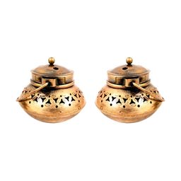 apka mart Gold-Toned & White Set of 2 Candle Holder-image-58