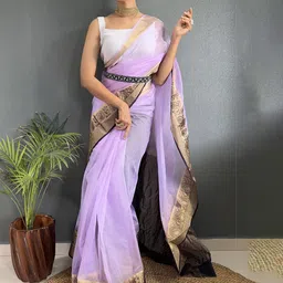 FLOURIOUS Zari Organza Saree with Blouse Piece-image-74