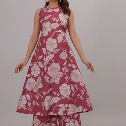 Bahe Kurtiz Floral Printed Halter Neck Pure Cotton A-line Kurta With Palazzos-picture-24