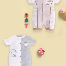 BABY GO Infant Boys Pack Of 2 Printed Pure Cotton Rompers-15