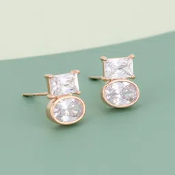 Kushal's Fashion Jewellery Rose Gold-Plated Zircon Studded Square Shaped Studs-8
