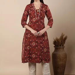 FASHOR Floral Printed V-Neck Straight Kurta-image-58