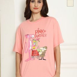 Metronaut Women Pack of 2 Pink Panther Typography Printed Cotton Oversized T-shirts-image-90