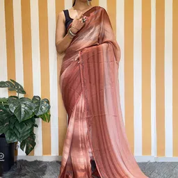 HERE&NOW Striped Poly Georgette Saree-image-72
