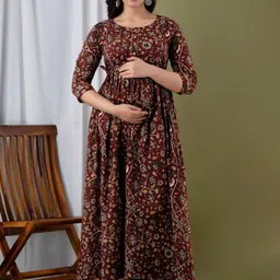 MURLI KURTI Floral Printed Round Neck Maternity Fit & Flare Cotton Ethnic Dress-image-98