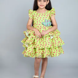 Pink Chick Print Flutter Sleeve Fit & Flare Dress-image-21