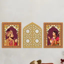 Art Street Gold-Toned & Brown 3 Piece Synthetic Wood Other Wall Paintings-image-48