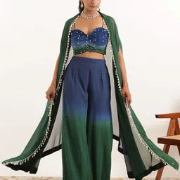 DEASHA INDIA Embroidered Mirror Work Top With Palazzos And Shrug-picture-3