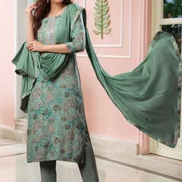 GoSriKi Women Floral Printed Regular Kurta with Trousers & With Dupatta-picture-41