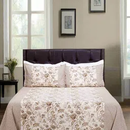 SHAHENAZ Brown & Off White Floral 120 TC Queen Bedsheet with 2 Pillow Covers-image-85