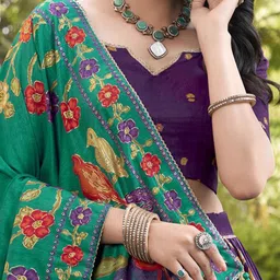 LOOKNBOOK ART Printed Foil Print Ready to Wear Lehenga & Unstitched Blouse With Dupatta image 5