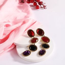 StyleCast Gold-Plated Rhinestone Studded Oval Shaped Drop Earrings-image-32
